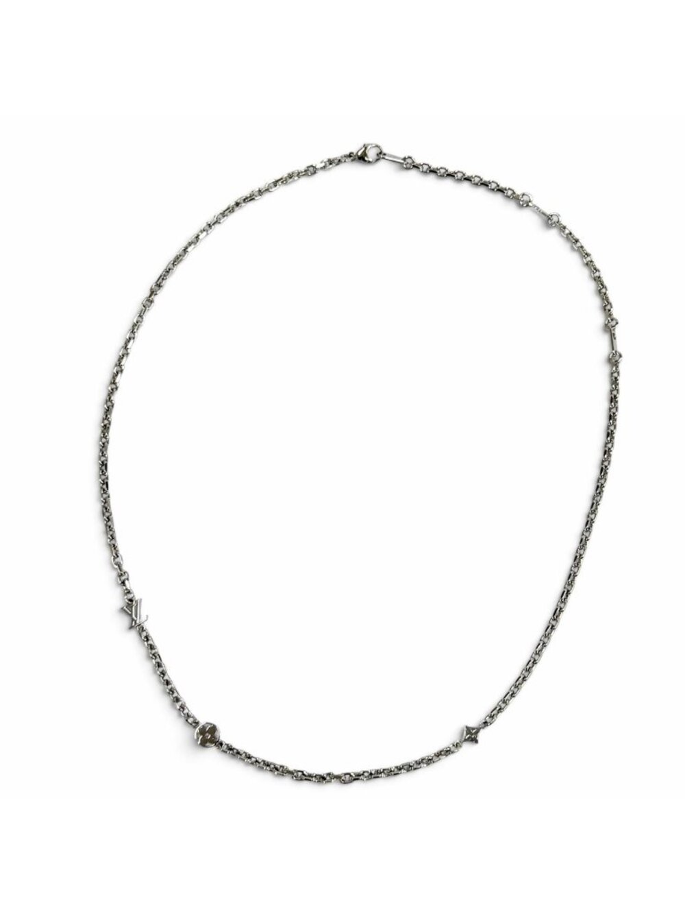 Louis Vuitton Chain LV Yours Palladium LV Logo Monogram Flower Necklace